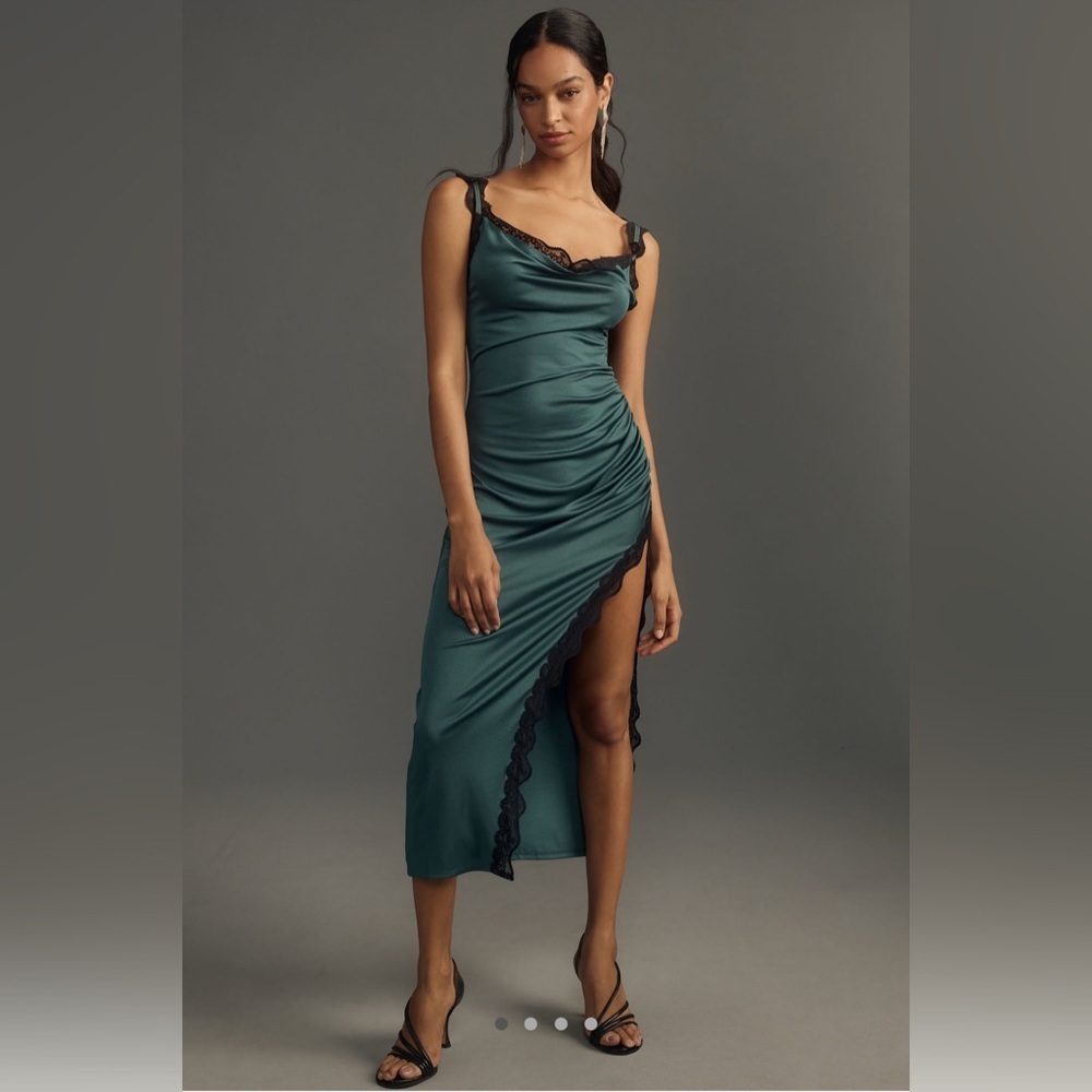 Anthropologie High-Slit Scoop-Neck Lace-Trim Midi Dress